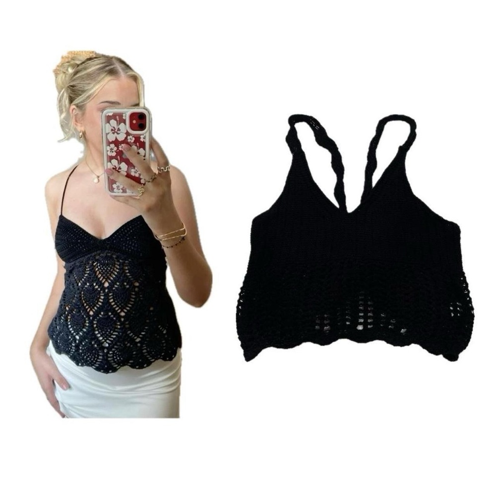 Black Crochet Halter Top